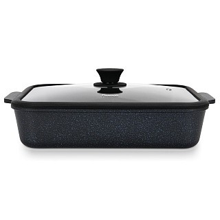 Прямокутний сотейник Fissman NORD STONE 30x21,5x7 см / 3,7 л. зі скляною кришкою алюм. з антиприг. покр. (14676)