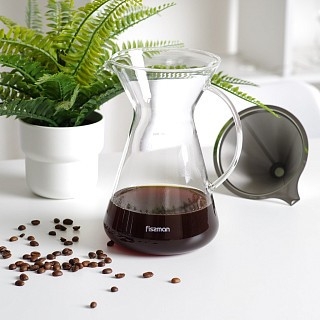 Кавник Fissman POUR OVER 900 мл. зі сталевим фільтром жаростійке скло (9083) Кавник Fissman POUR OVER 900 мл. зі сталевим фільтром жаростійке скло (9083)