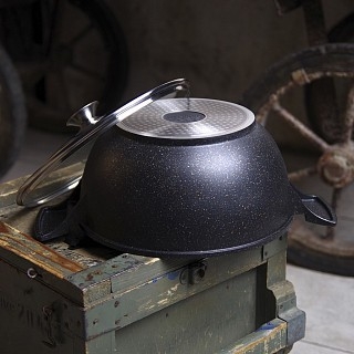 Каструля Fissman GRANDE 32x15 см / 9,3 л зі скляною кришкою алюміній з антипригарним покриттям (14322)