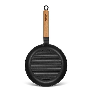 Круглая сковорода-гриль Fissman с деревянной ручкой 24x3,5 см чугун (4045) Круглая сковорода-гриль Fissman с деревянной ручкой 24x3,5 см чугун (4045)