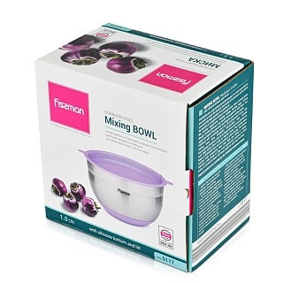 Миска Fissman 16x10 см 1500 мл з пластиковою кришкою (5117)