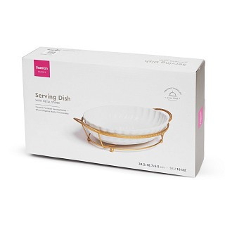 Блюдо сервировочное Fissman 34,2x18,7х6,5 см на стальной подставке фарфора (16122)