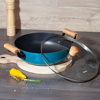 Сотейник Fissman SEAGREEN 28x8 см / 4 л зі скляною кришкою емальований чавун з антипр. покр. (4023)