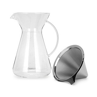 Кавник Fissman POUR OVER 900 мл. зі сталевим фільтром жаростійке скло (9083) Кавник Fissman POUR OVER 900 мл. зі сталевим фільтром жаростійке скло (9083)