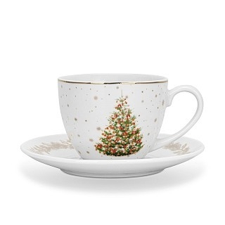 Кухоль Fissman CHRISTMAS 260 мл з блюдцем порцеляна (14021) Кухоль Fissman CHRISTMAS 260 мл з блюдцем порцеляна (14021)