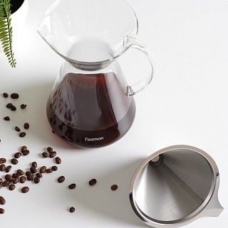 Кавник Fissman POUR OVER 900 мл. зі сталевим фільтром жаростійке скло (9083) Кавник Fissman POUR OVER 900 мл. зі сталевим фільтром жаростійке скло (9083)
