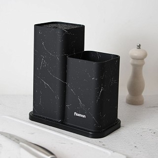 Подставка Fissman для кухонных ножей и инструментов 11x11x23+11x11х17 см, цвет ЧЕРНЫЙ МАРМУРпластик (12884) Подставка Fissman для кухонных ножей и инструментов 11x11x23+11x11х17 см, цвет ЧЕРНЫЙ МАРМУРпластик (12884)