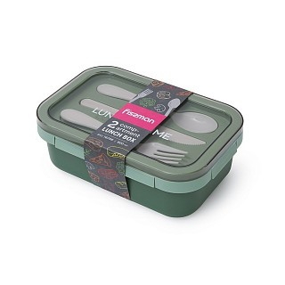 Ланч-бокс Fissman з двома відділенням 20,5х13,5х7,8 см 800 мл, колір зелений нержавіюча сталь (16758)