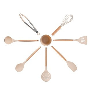 Набір кухонних інструментів Fissman FELAN придметів с буковими ручками силікон  (17294)