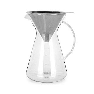 Кавник Fissman POUR OVER 900 мл. зі сталевим фільтром жаростійке скло (9083) Кавник Fissman POUR OVER 900 мл. зі сталевим фільтром жаростійке скло (9083)