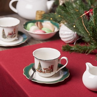 Набор из 2-х кружек Fissman 250 мл CHRISTMAS EVE с блюдцами фарфора (13760)