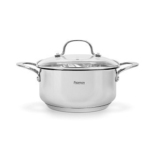 Кастрюля Fissman EXCLUSIVE PRO 20x10 см/3,0 л со стеклянной крышкой нержавеющая сталь (5541)