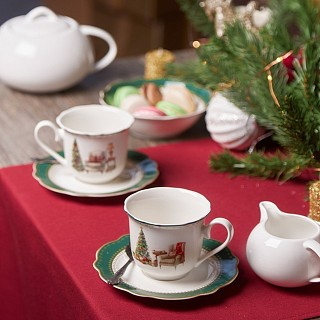 Набір з 2-х кухлів Fissman 250 мл CHRISTMAS EVE з блюдцями порцеляна (13760)