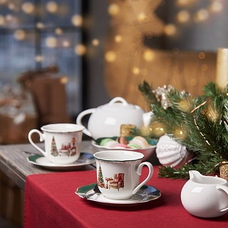 Набор из 2-х кружек Fissman 250 мл CHRISTMAS EVE с блюдцами фарфора (13760)