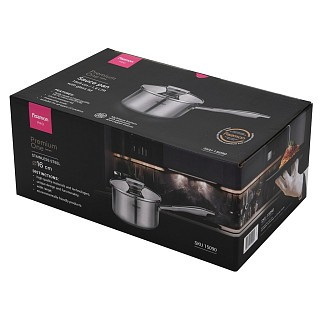 Ківш Fissman PREMIUM ONE 16x9 см / 1,6 л зі скляною кришкою нержавіюча сталь (15090)