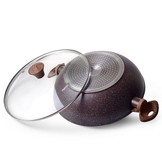 Сковорідка ВОК Fissman MAGIC BROWN 30х9 см зі скляною кришкою (4871) Сковорідка ВОК Fissman MAGIC BROWN 30х9 см зі скляною кришкою (4871)