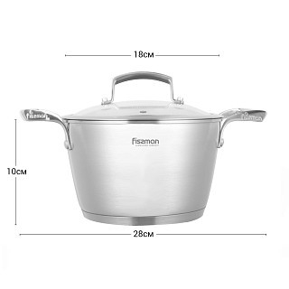 Каструля Fissman MILLENIUM 18x10 см / 2,1л зі скляною кришкою (5362)