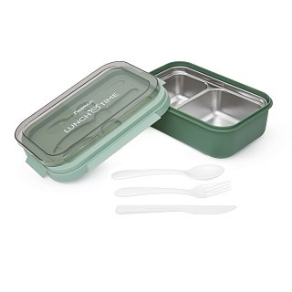 Ланч-бокс Fissman с двумя отделениями 20,5х13,5х7,8 см 800 мл, цвет зеленый нержавеющая сталь (16758)