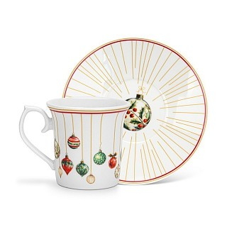 Набір з 2-х кухлів Fissman CHRISTMAS BALLS 90 мл з блюдцями порцеляна (16086)