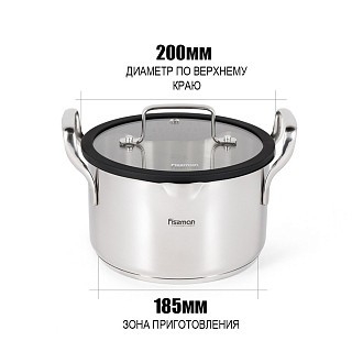 Каструля Fissman FABIA 20x11,5 см 3,45 л зі скляною кришкою нержавіюча сталь (5266)