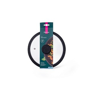 Кришка Fissman 22 см ARCADES з "мармуровим" силіконовим обідком чорний колір скло (19902)