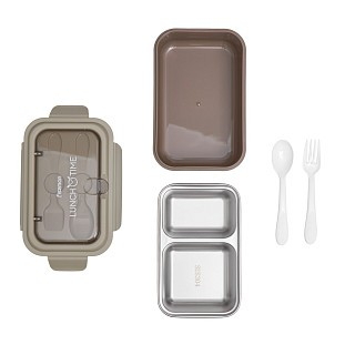 Ланч-бокс Fissman с двумя отделениями 20,5х13,5х7,8 см 800 мл, цвет коричневый нержавеющая сталь (16755)