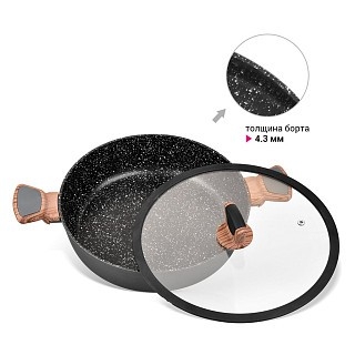 Сотейник Fissman 28x7,5 см 4100 мл DIAMOND GREY со стеклянной крышкой (4306)